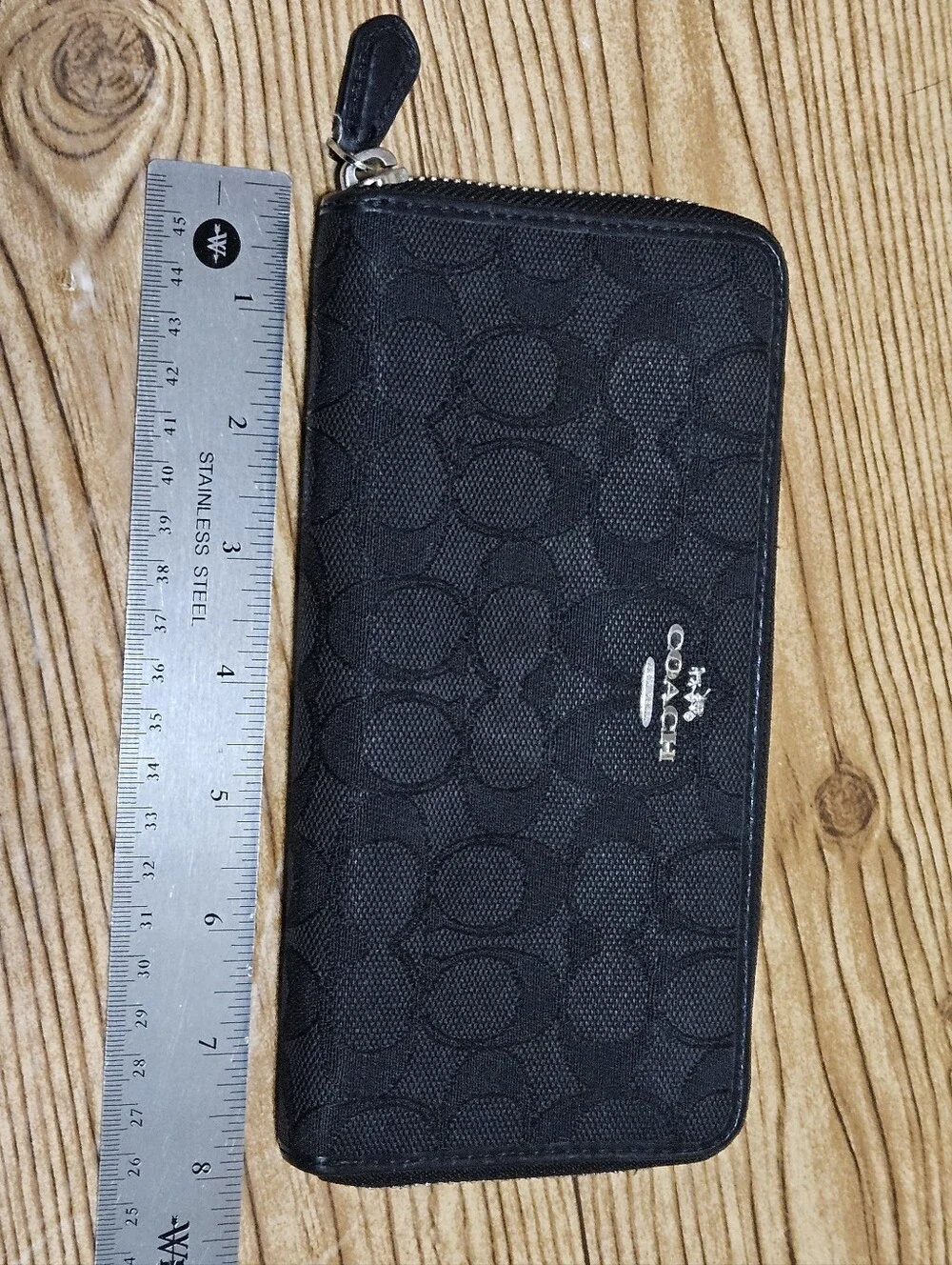 Coach Black Signature Zip Around Wallet